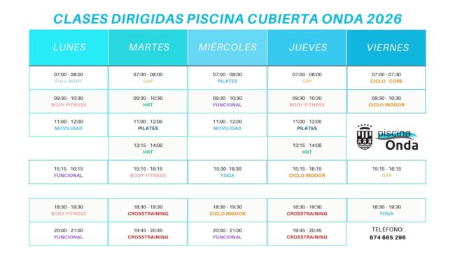 Clases Dirigidas – Piscina Onda 2026