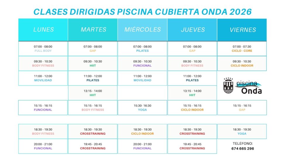 Clases Dirigidas – Piscina Onda 2026
